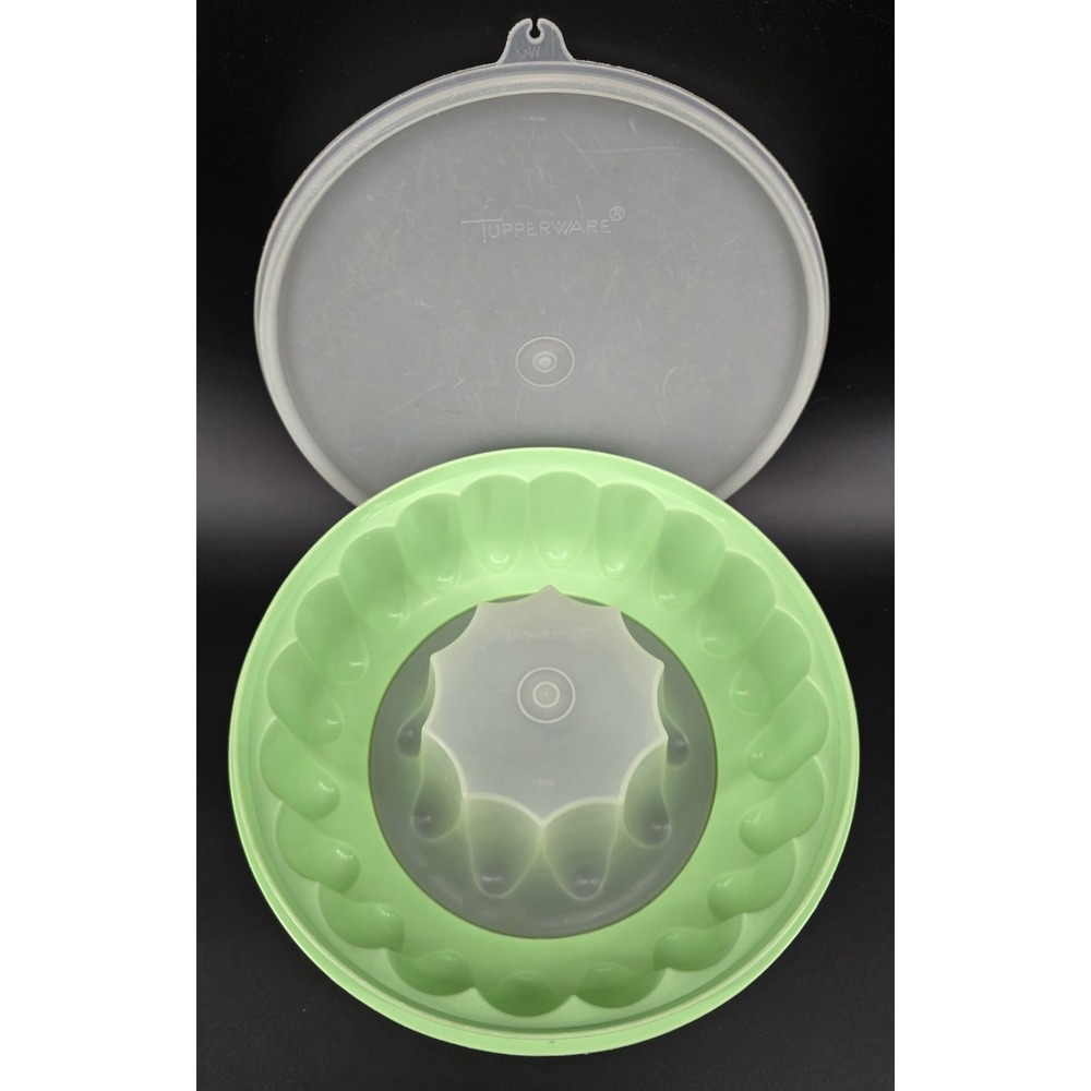 Vtg Tupperware Jel-N-Serve Jello Mold Ice Ring 3 Pc 1202-4‎ Jadeite Mint Green